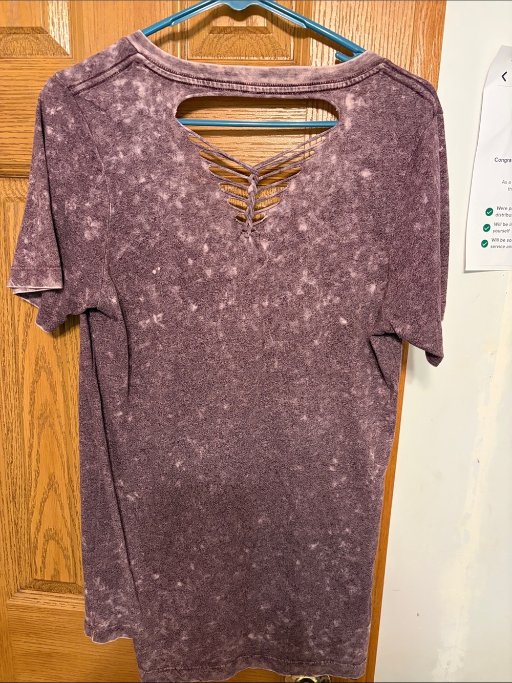 Affliction Women's Washed Plum Wing & Cross V-Neck Tee - Picture 2 of 3